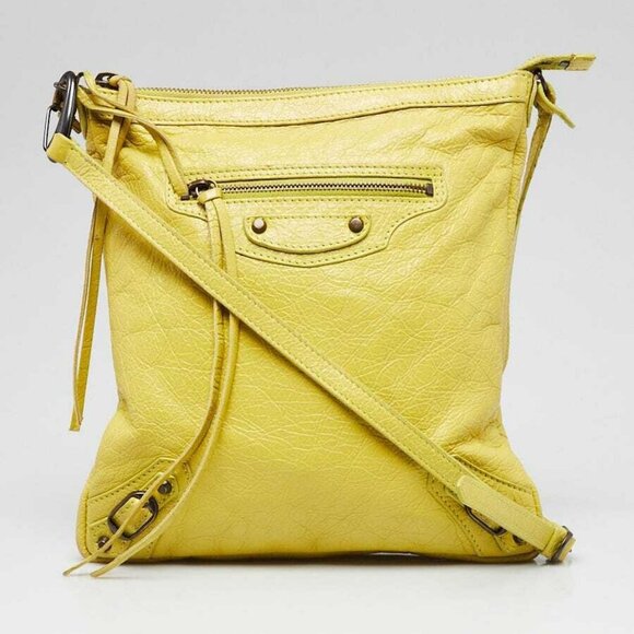 Balenciaga Jaune Poussin Lambskin Leather Flat Crossbody Bag - Picture 1 of 12